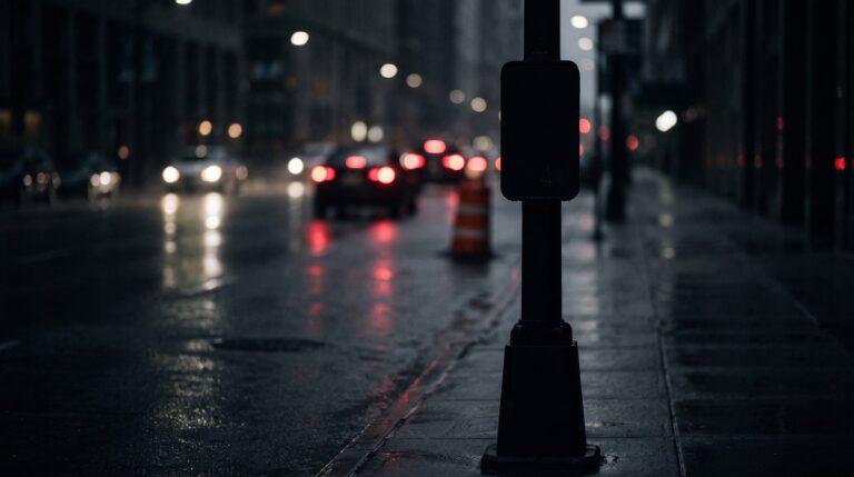 Avenida urbana à noite depois da chuva, tema do artigo sobre embriaguez ao volante